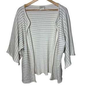 Linda Lundstrom Open Cardigan Women's Large White Combed Cotton Lagenlook Lagom
